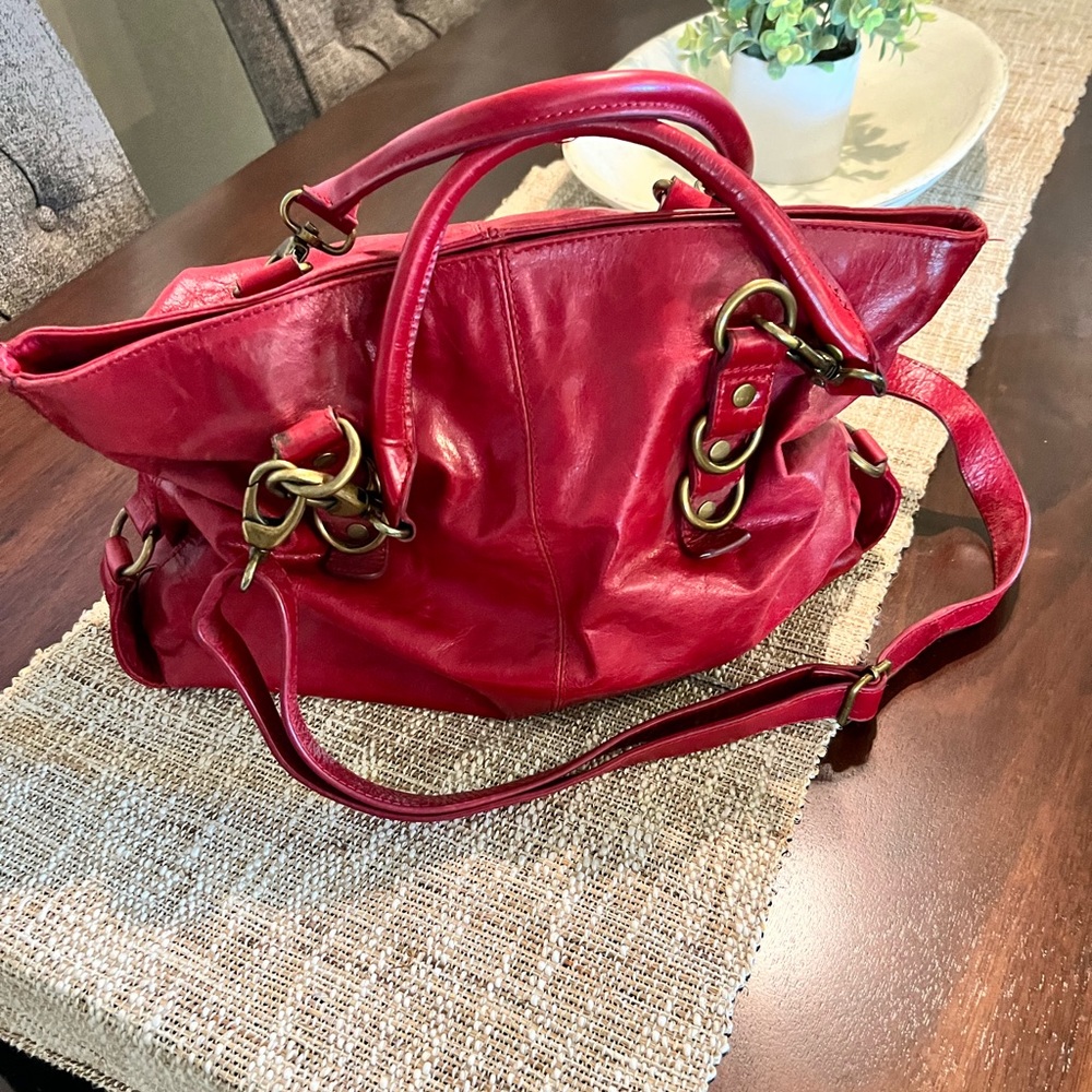 ! Price Drop ! Perlina Red Leather Hand Bag w/ Shoulder Strap